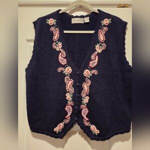 VGUC Kim Rogers Embroidered Sweater Vest XL
